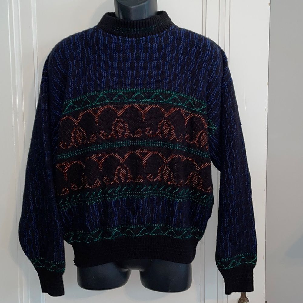 Vtg 80s Kensington Italia black thick knit mock‎ turtleneck sweater